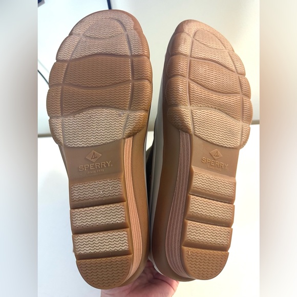 SPERRY 12M Saltwater Spray Wedge Waterproof Rain Duck Boots Ivory Brown Quarter - Picture 15 of 15